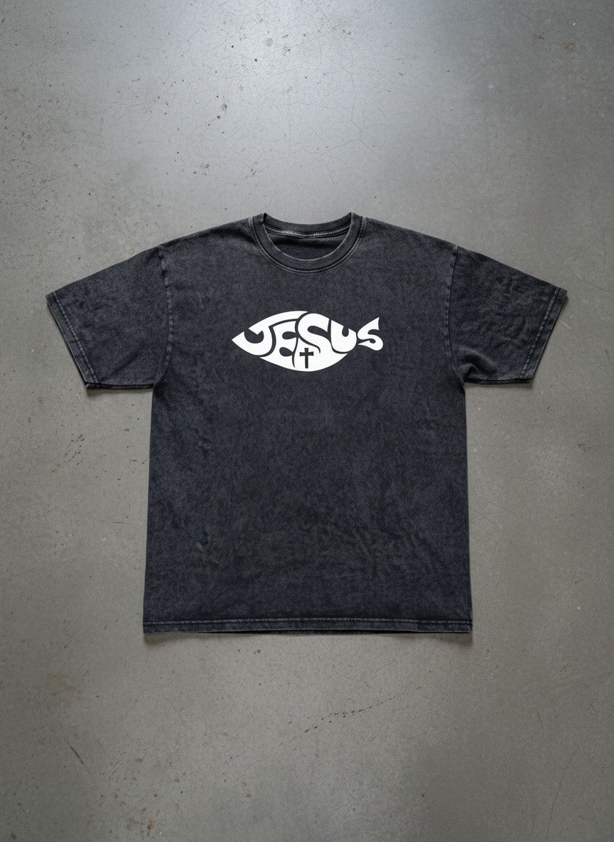 Oversized Jesus Fish Acid Wash T-Shirt – Christian Streetwear